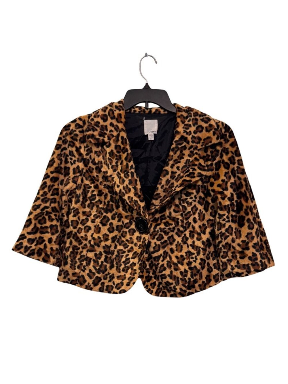 Leopard Print Faux Fur Cropped Jacket By Halogen Size S Made In China